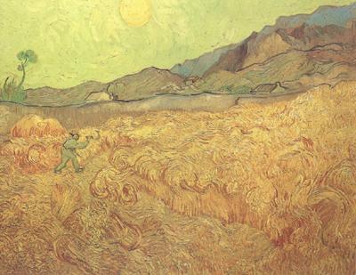 Vincent Van Gogh Wheat Fields with Reaper at Sunrise (nn04) oil painting image